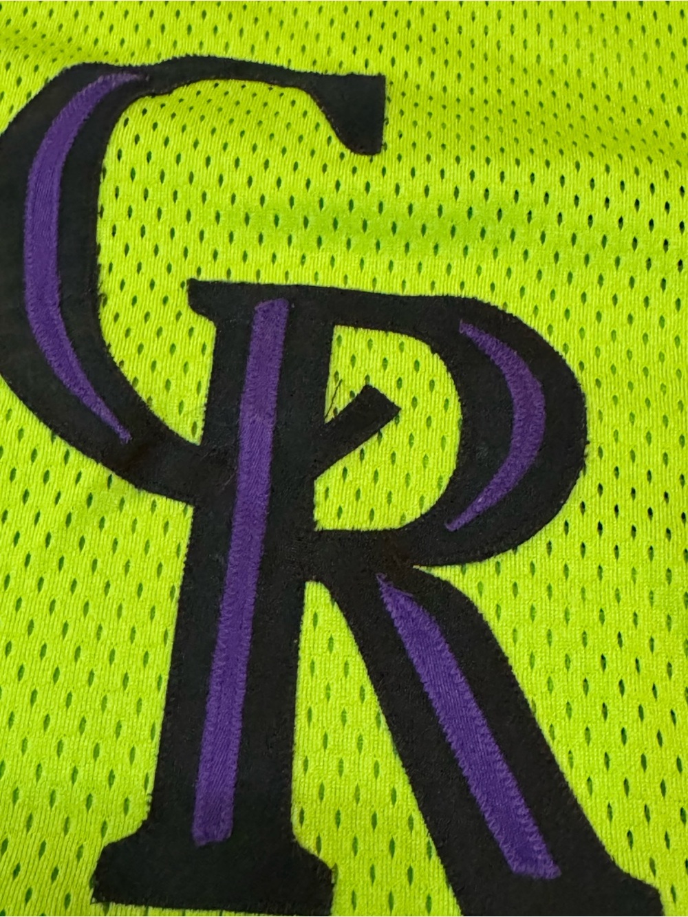 Majestic Neon Green Colorado Rockies Mesh Button-Up Jersey with Purple CR Patch - Picture 3 of 7